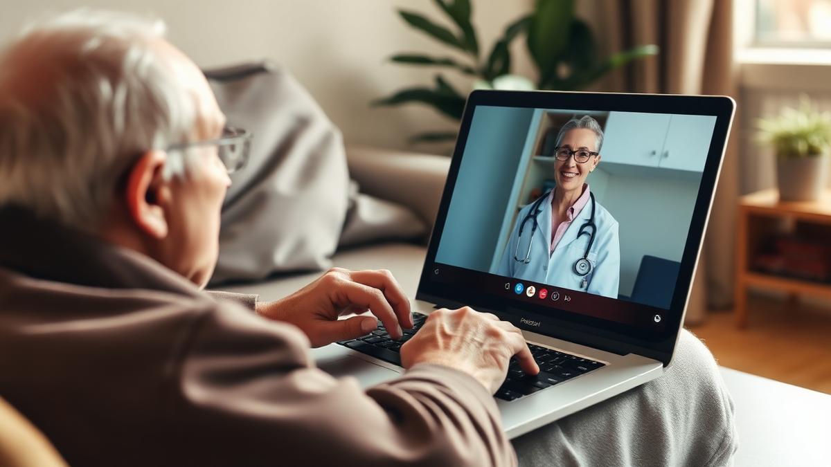 Patient having a video telehealth visit with a provider on a laptop at home